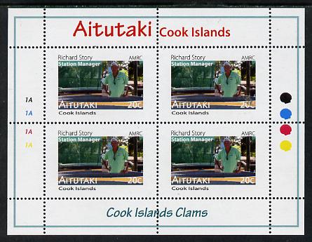 Cook Islands - Aitutaki 2013 Clams #2 perf sheetlet containing 4 x 20c values unmounted mint , stamps on marine life, stamps on shells, stamps on clams