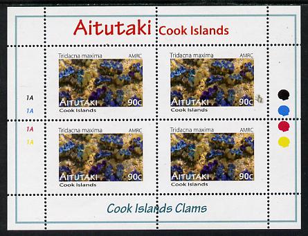 Cook Islands - Aitutaki 2013 Clams #4 perf sheetlet containing 4 x 90c values unmounted mint , stamps on marine life, stamps on shells, stamps on clams