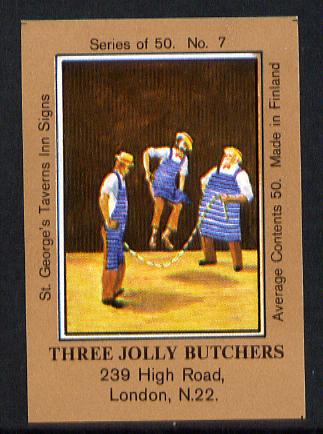 Match Box Labels - Jolly Butcher (No.7 from a series of 50 Pub signs) light brown background, very fine unused condition (St George's Taverns), stamps on food