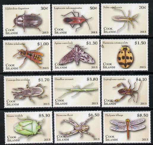 Cook Islands 2013 Entomology definitive set of 12 values unmounted mint , stamps on insects, stamps on butterflies