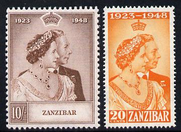 Zanzibar 1949 KG6 Royal Silver Wedding perf set of 2 unmounted mint, SG 333-34, stamps on royalty, stamps on silver wedding, stamps on  kg6 , stamps on 