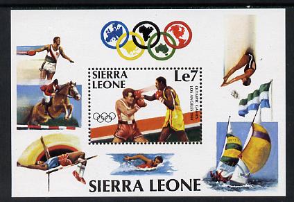 Sierra Leone 1984 Los Angeles Olympics perf m/sheet (Boxing) unmounted mint, SG MS 791, stamps on olympics, stamps on boxing, stamps on sailing<horses, stamps on show jumping, stamps on high jump, stamps on diving, stamps on discus, stamps on swimming