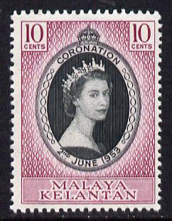 Malaya - Kelantan 1953 Coronation 10c unmounted mint SG 82, stamps on coronation, stamps on royalty