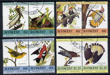 St Vincent 1985 John Audubon Birds (Leaders of the World) set of 8 cds used SG 854-61, stamps on audubon, stamps on birds, stamps on pelican, stamps on heron, stamps on woodpecker, stamps on flicker, stamps on bunting, stamps on crossbill, stamps on hawk, stamps on birds of prey, stamps on caracara