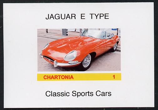 Chartonia (Fantasy) Classic Sports cars - Jaguar E Type imperf deluxe sheet on glossy card unmounted mint, stamps on cars, stamps on jaguar