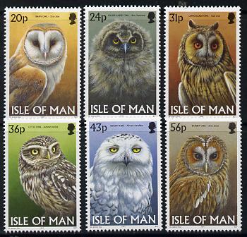 Isle of Man 1997 Owls perf set of 6 unmounted mint SG 734-39, stamps on birds, stamps on birds of prey, stamps on owls