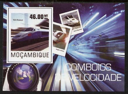 Mozambique 2015 High Speed Trains #3 imperf deluxe sheet unmounted mint. Note this item is privately produced and is offered purely on its thematic appeal, stamps on , stamps on  stamps on railways