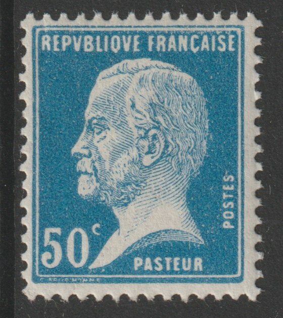 France 1924 Louis Pasteur 50c blue unmounted mint, SG 399, stamps on personalities, stamps on science, stamps on medical, stamps on wine, stamps on alcohol