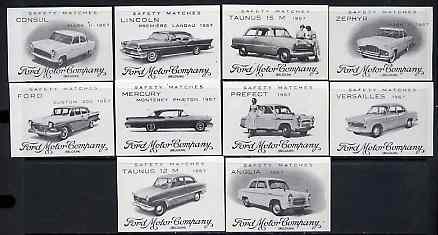 Match Box Labels - complete set of 10 Ford Cars, superb unused condition (Belgian), stamps on cars    ford