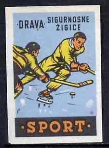 Match Box Label - Ice Hockey superb unused condition from Yugoslavian Sports & Pastimes Drava series, stamps on ice hockey