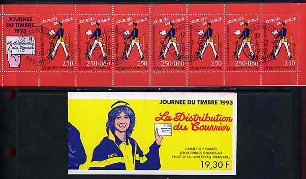France 1993 Stamp Day 19f30 Booklet complete with first day cancels SG CSB21, stamps on postal        postman    bicycles