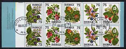 Sweden 1977 Wild Berries 7k50 booklet complete with first day cancels, SG SB321, stamps on fruit    berries    