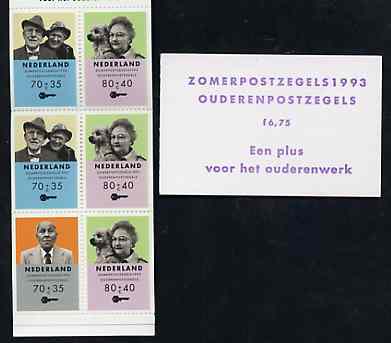 Netherlands 1993 Welfare Funds - Senior Citizens 6g75 booklet complete and pristine SG SB109, stamps on , stamps on  stamps on keys     oaps
