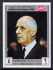 Yemen - Royalist 1969 Famous Men of History 6b De Gaulle from imperf set of 11 unmounted mint, Mi 847B*, stamps on constitutions, stamps on personalities, stamps on de gaulle, stamps on personalities, stamps on de gaulle, stamps on  ww1 , stamps on  ww2 , stamps on militaria