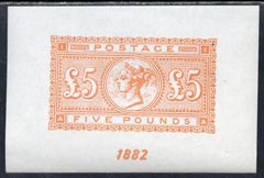 Great Britain 1882 QV £5 orange fine facsimile imperf on gummed paper (as SG 133/137) unmounted mint, stamps on cinderella, stamps on qv, stamps on  qv , stamps on 