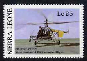 Sierra Leone 1987 Vought-Sikorsky Helicopter unmounted mint - from Milestones of Transportation set, SG 1062*, stamps on aviation, stamps on helicopters