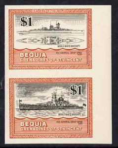 St Vincent - Bequia 1985 Warships of World War 2, $1 KM Admiral Graf Spee imperf se-tenant pair unmounted mint, stamps on ships, stamps on  ww2 , stamps on 