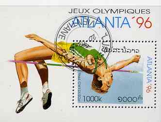Laos 1996 Atlanta Olympic Games perf m/sheet (High Jump) cto used, stamps on olympics    high jump
