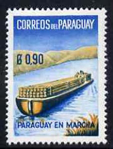 Paraguay 1961 Timber Canal Barge 90c from 'Progress' set unmounted mint, SG 901*, stamps on , stamps on  stamps on timber    ships     canals