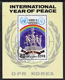 North Korea 1986 International Peace Year m/sheet (Sculpture & Rainbow) very fine cto used, stamps on peace    sculpture    rainbow