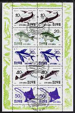 North Korea 1990 Fishes sheetlet containing 10 values (2 sets) fine cto used, SG N3008-12, stamps on fish     marine-life