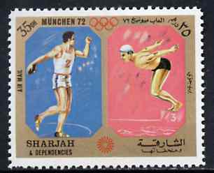 Sharjah 1972 Discus & Diving (35Dh) from Olympic Sports perf set of 10 unmounted mint, Mi 947, stamps on discus    diving