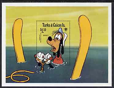 Turks & Caicos Islands 1979 International Year of The Child - Walt Disney Characters at the Seaside m/sheet (Goofy Water-skiing) unmounted mint, SG MS 584, stamps on , stamps on  stamps on literature   disney    cartoons      water skiing    children, stamps on  stamps on  iyc , stamps on  stamps on 