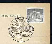 Postmark - West Berlin 1966 postcard with special cancellation for Hanaposta '66' Stamp Exhibition, illustrated with Arms of Germany, France & Netherlands with Europa Flag, stamps on flags, stamps on stamp exhibitions, stamps on europa