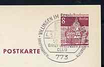 Postmark - West Berlin 1969 8pfg postal stationery card with special cancellation for Villingen Stamp Exhibition illustrated with 12k stamp of the Local Landpost, stamps on stamp on stamp, stamps on stamp exhibitions, stamps on stamponstamp