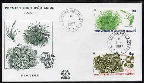 French Southern & Antarctic Territories 1987 Plants set of 2 on illustrated cover with first day cancel, SG 221-22, stamps on flowers