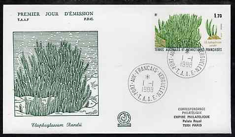French Southern & Antarctic Territories 1988 Elephant Grass on illustrated cover with first day cancel, SG 232, stamps on flowers
