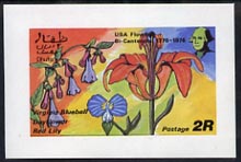 Dhufar 1976 USA Bicentenary (Flowers) imperf souvenir sheet (2r value) unmounted mint, stamps on flowers, stamps on americana    