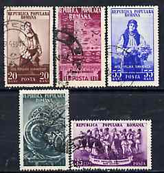 Rumania 1953 Rumanian Art complete set of 5 cto used, SG 2283-87, Mi 1430-34, stamps on pottery, stamps on textiles, stamps on costume, stamps on dance