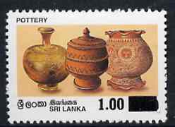 Sri Lanka 1997 surcharged 1r on 8r50 Pottery unmounted mint, SG 1366*, stamps on pottery