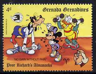 Grenada - Grenadines 1989 Weightlifting & Exercising 4c from Walt Disney Expo 89 set, SG 1199 unmounted mint, stamps on weightlifting
