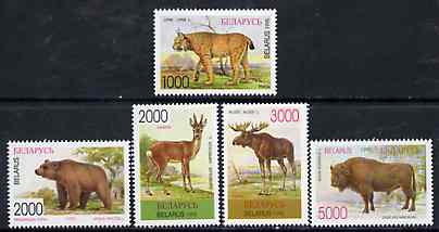Belarus 1996 Mammals unmounted mint set of 5, SG 135-39*, stamps on , stamps on  stamps on animals     lynx    deer      bears      elk       bison     bovine      cats