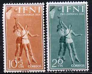 Ifni 1958 Basketball set of 2 values from Child Welfare Fund set, SG 143 & 145* , stamps on basketball