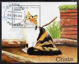 Benin 1998 Domestic Cats perf m/sheet very fine cto used, stamps on cats