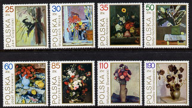 Poland 1989 Flower Paintings set of 8 unmounted mint (SG 3259-66), stamps on arts  flowers