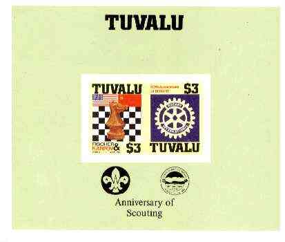 Tuvalu 1986 Events imperf m/sheet showing Chess, Rotary, Scout Anniversary with plain border unmounted mint, as SG MS 376, stamps on , stamps on  stamps on chess, stamps on  stamps on rotary, stamps on  stamps on scouts