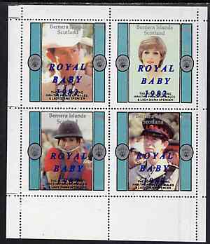 Bernera 1982 Royal Baby opt on Royal Wedding perf sheetlet containing set of 4 unmounted mint, stamps on charles, stamps on diana, stamps on royalty, stamps on william