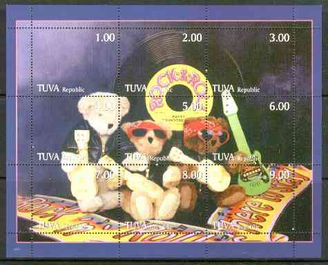 Touva 1999 Rock & Roll Teddies composite sheet containing 9 values unmounted mint, stamps on music    teddy bears