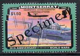 Montserrat 1995 Radar-Equipped JU88G $1.50 (from 50th Anniversary of end of World War II set) overprinted SPECIMEN unmounted mint, as SG 971s, stamps on aviation, stamps on  ww2 , stamps on junkers, stamps on radar