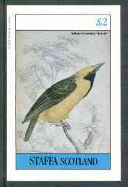 Staffa 1982 Birds #54 (Yellow Crowned Weaver) imperf deluxe sheet (Â£2 value) unmounted mint, stamps on birds      weaver