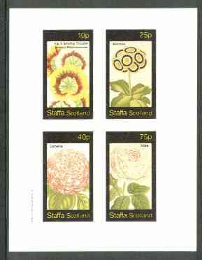 Staffa 1982 Flowers #25 (Pelarconiums, Auricula, Camellia & Rose) imperf set of 4 values unmounted mint , stamps on flowers, stamps on  tea , stamps on roses, stamps on drink