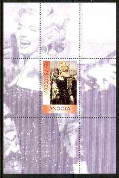 Angola 1999 Marilyn Monroe perf souvenir sheet unmounted mint, stamps on music, stamps on personalities, stamps on entertainments, stamps on films, stamps on cinema, stamps on marilyn monroe, stamps on millennium