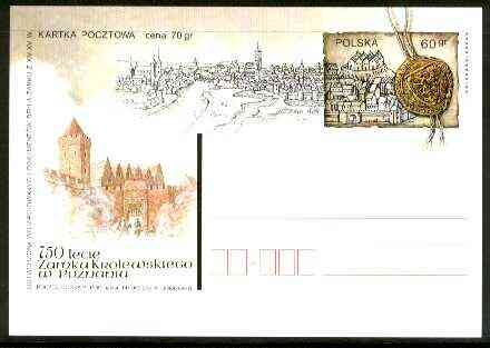 Poland 1999 750 Years of Royal Castle of Poznan illustrated 60gr postal stationery card in pristine condition, stamps on castles