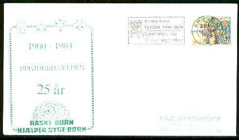 Denmark 1984 Commemorative cover for 25th Anniversary of Arhus Spejderhjaelpen Scouts with special illustrated cancel, stamps on scouts