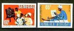 Senegal 1977 Literacy Week set of 2 imperf from limited printing , as SG 638-39*, stamps on education
