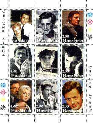 Bashkortostan 1999 Film Stars perf sheetlet containing complete set of 9 values (Mainly French but incl Marilyn Monroe) unmounted mint, stamps on films, stamps on cinema, stamps on entertainments, stamps on marilyn monroe, stamps on personalities